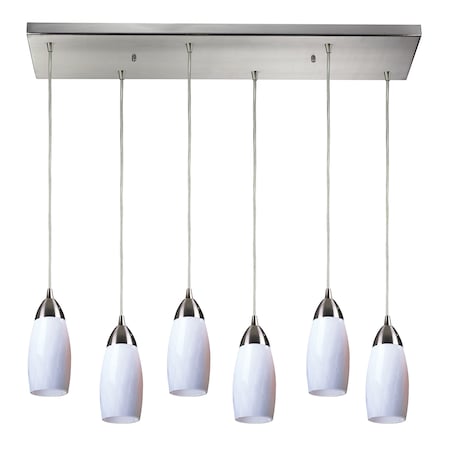 Milan 6-Lght Rectangular Pndnt SatNickel W/Simple Wht Glass